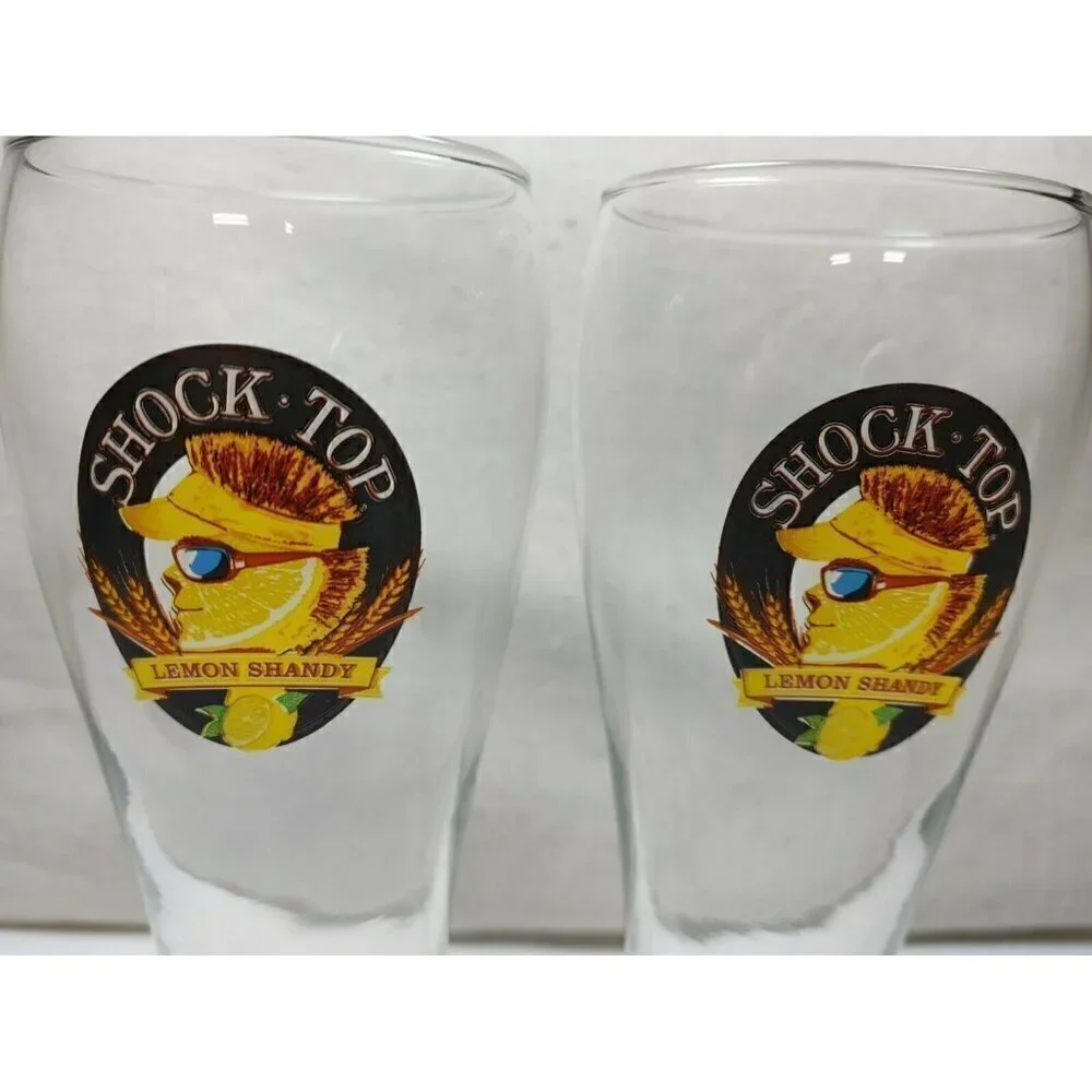 Vintage Shock Top Lemon Shandy Wheat Lemon Man Crystal Beer Glass 16 oz Pilsner